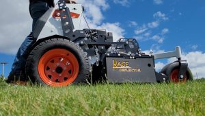 Bobcat Stand-on Mower with Kage Grass Deflector