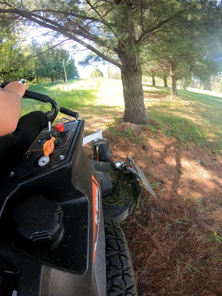grass deflector over pine needles & cones